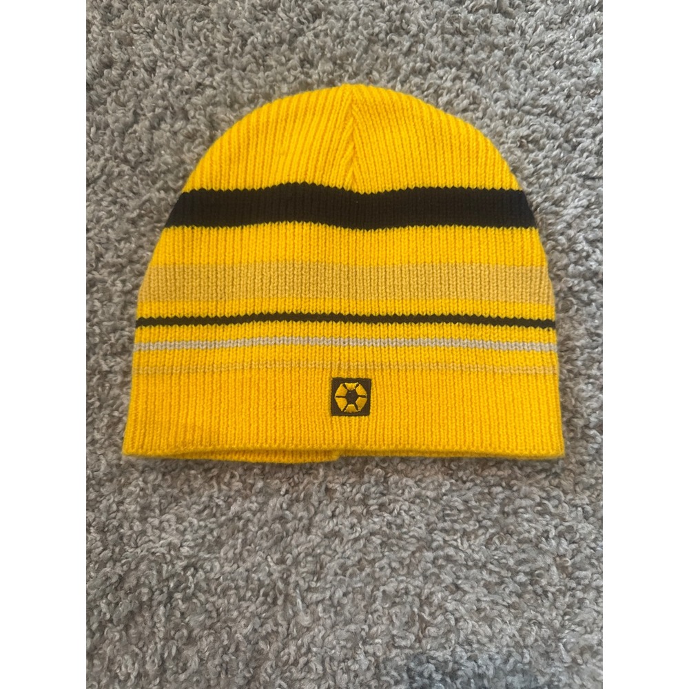 South Pole Vintage Striped Beanie Yellow Black Knit Skull Cap Streetwear Hat